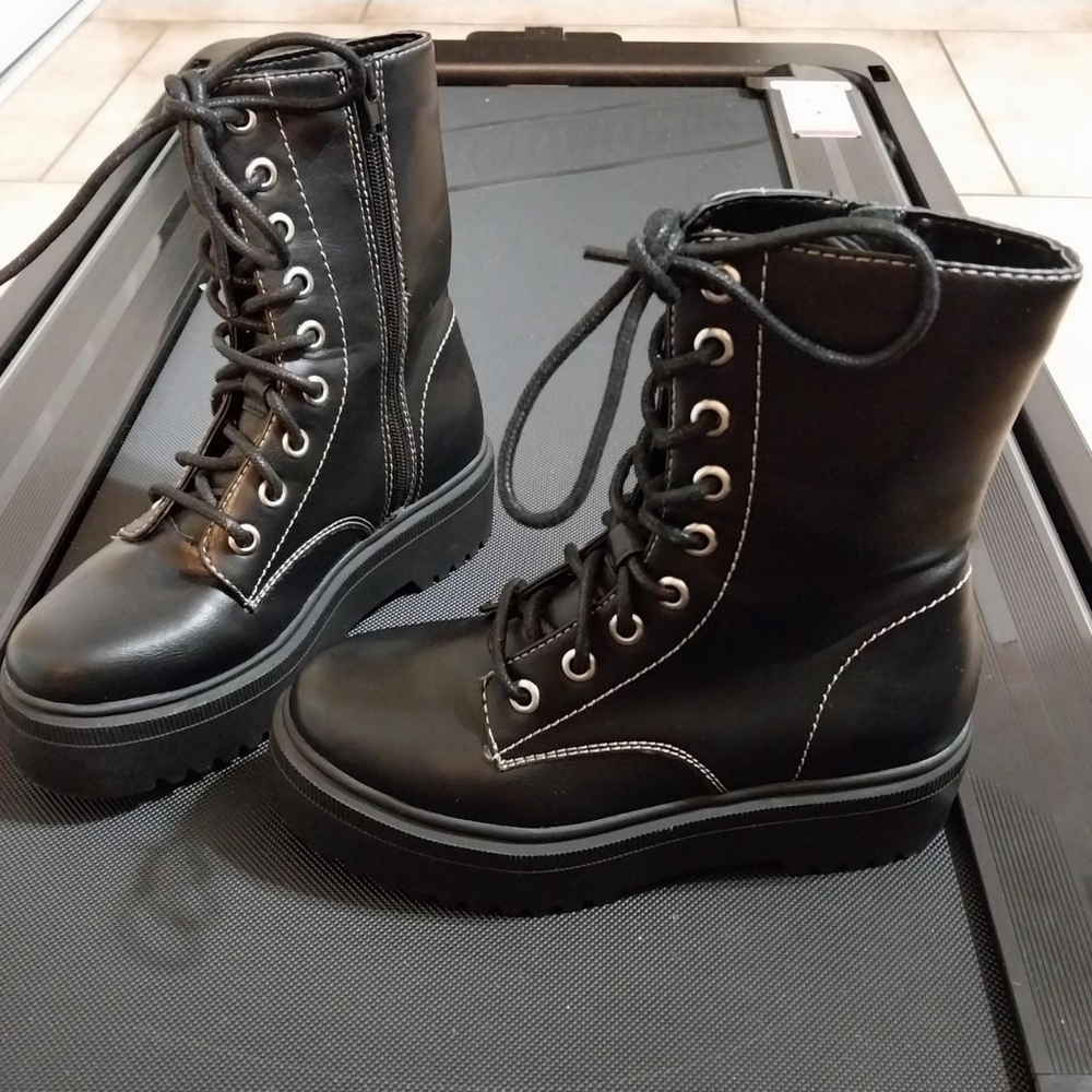 Black Lace-Up Combat Boots